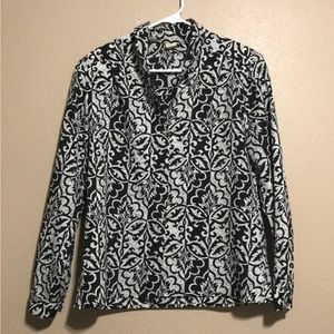 Vintage Pykette Black White Design Button Down Blouse Shirt Womens 12 USA Made